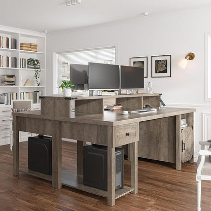 EnHomee Computer Desk with Drawers,23" D Home Office Desk with Storage,Wooden Desk with Monitor Stand,Farmhouse Desk with Printer Space and Power Outlets for Studio,Work, Study,Writing&Gaming