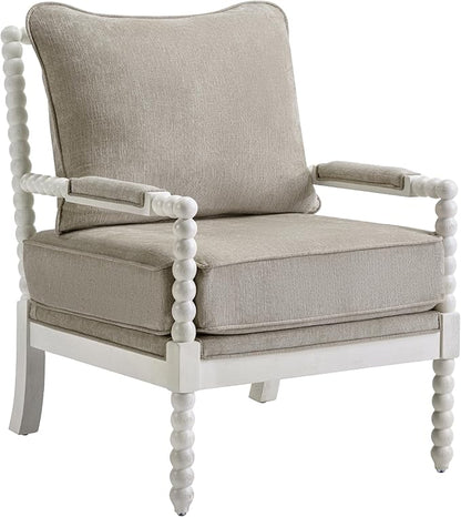 DUHOME Linen Fabric Spindle Accent Chair with Wood Frame,Spool Chairs with High Resilience Spring Cushion and Armrest Pads, Leisure Armchair for Living Room Bedroom Farmhouse Home Office Belcony