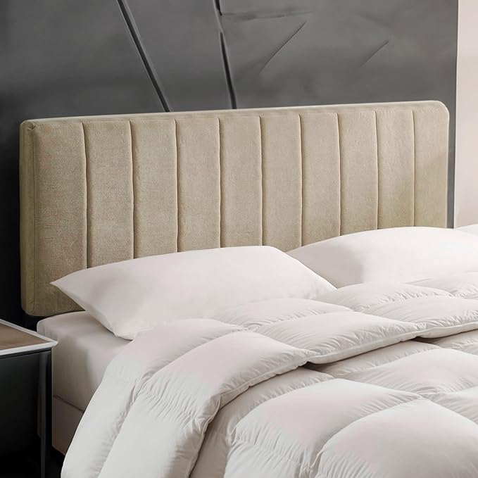 Hearth & Harbor Upholstered Twin Headboard - Easy Assemble Channel Stitched Headboard Twin Size - Wall Mounted Headboards with 3D Soundproof Wall Panels Peel & Stick Floating Headboards, Linen