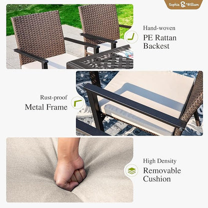Sophia & William 9 Pieces Patio Dining Set for 6-8 People, Expandable Rectangular Metal Outdoor Table and Rattan Chairs with Cushions, All Weather Patio Table and Chairs Set