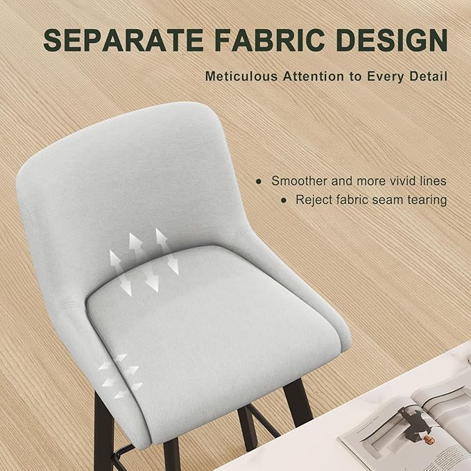Swivel Bar Stools Set of 4, 30''H Upholstered Barstools with Backs, Modern Counter Height Bar Stool Chairs for Kitchen Island, Metal Legs, Fabric, Light Gray Counter Stools