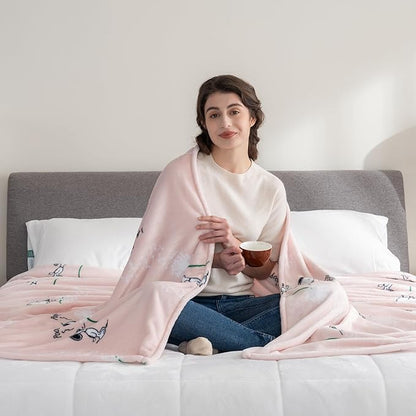 Berkshire Blanket Peanuts® VelvetLoft® Cute Character Snoopy Plush Blanket,Make A Wish Spring Pink,King 90 in x 108 in (Official Peanuts® Product)