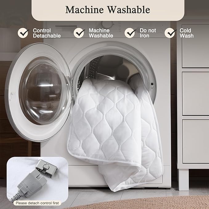 Beautyrest Cotton Heated Mattress Pad - Bed Warmer with 20 Heat Settings Controller, Auto Shut Off Timer, All Around Elastic Deep Pocket, UL Certified, Machine Washable, White Twin