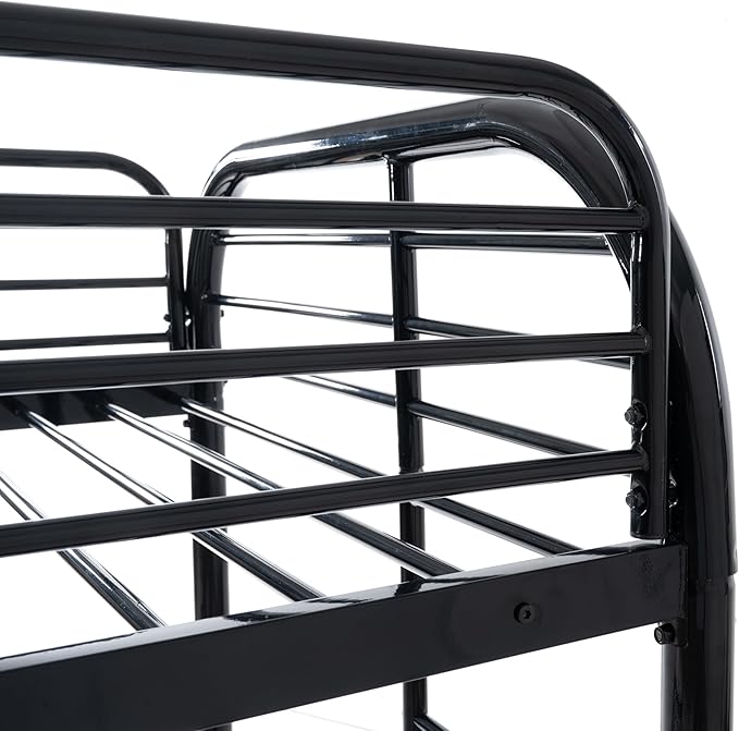 Bunk Bed Twin Over Twin Metal Bunk Bed w/Full-Length Guardrail & Side Ladder, Low Metal Bed Frame for Teens, Girls, Boys, Adults,No Box Spring Needed (C Black)