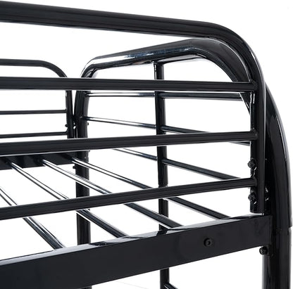 Bunk Bed Twin Over Twin Metal Bunk Bed w/Full-Length Guardrail & Side Ladder, Low Metal Bed Frame for Teens, Girls, Boys, Adults,No Box Spring Needed (C Black)