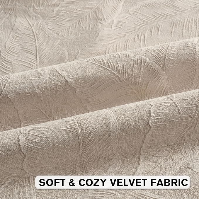 FUTEI Beige Velvet Throw Pillow Covers 24x24 Inch Set of 2,Soft Embossed Leaf-Relief Textured European Cushion Cases,Natural Home Decor for Couch Living Room