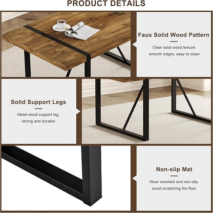 7 Piece Dining Table Set，Dinner Table Set for 6，71'' Dark Wood Kitchen Table and Suede Nap Fabic Chairs Set of 6，6 Chair Dining Table Set for Kitchen Dining Room