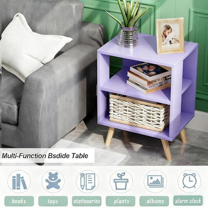 Night Stand, Purple Kids Nightstand, Modern End Table with Open Storage, 2-Tier Nursery Bedside Table for Small Space, Living Room, Bedroom