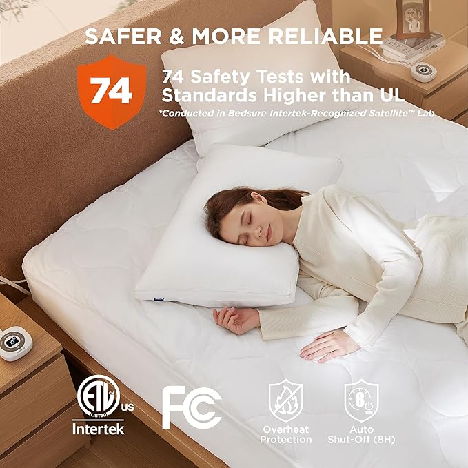 Bedsure Waterproof Heated Mattress Pad King - Cotton Bed Warmer with Memory & Preheat Functions, 10 Heat Settings & 12 Hour Shut Off, Dual Controller, Electric Mattress Pad King, 78"x80"