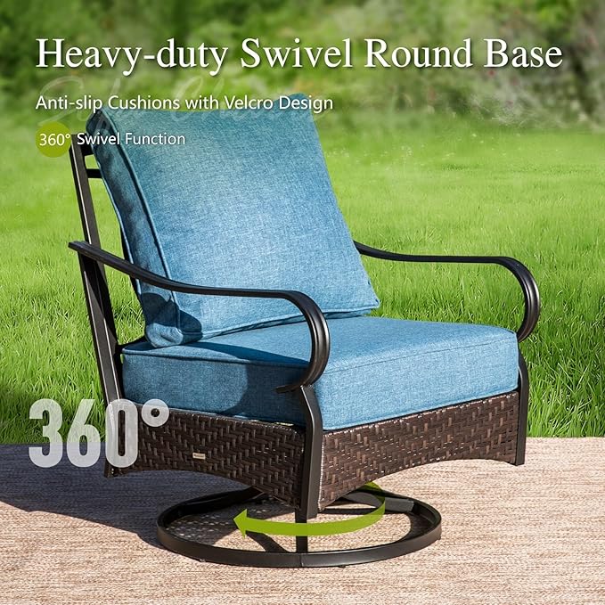 Sophia & William Patio Furniture Set, 5PCS Metal Outdoor Conversation Set with 3-Seater Outdoor Couch, 2 Swivel Chairs, 1 Loveseat,1 Coffee Table for Outdoor Seating, Backyard, Porch(Navy)