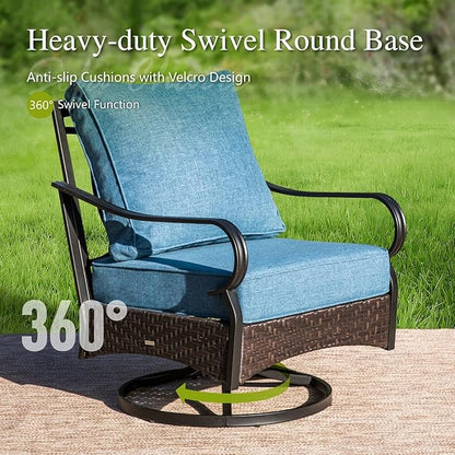 Sophia & William Patio Furniture Set with Fire Pit Table, 4 PCS Metal Outdoor Conversation Set with Fire Pit Table, 2 Swivel Chairs,3-Seater Couch for Outdoor Seating, Backyard, Porch(Navy)