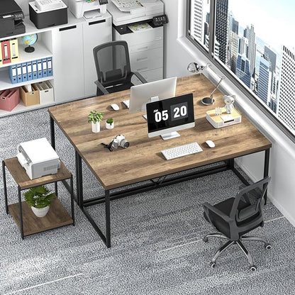 FOLUBAN Industrial Computer Desk, Rustic Wood and Metal Writing Desk, Vintage PC Table for Home Office, Oak 60 inch