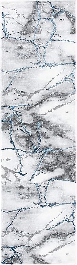 SAFAVIEH Craft Collection Runner Rug - 2'3" x 6', Ivory Grey & Blue, Modern Abstract Design, Non-Shedding & Easy Care, Ideal for High Traffic Areas in Living Room, Bedroom (CFT877M)