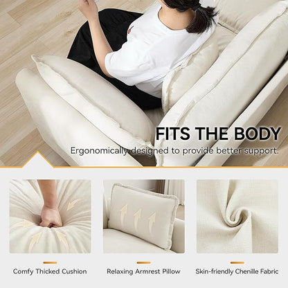 111'' Sectional Cloud Deep Seat Couch, Modern Comfy Chenille L Shaped Sectional Sofa for Living Room Set, Upholstered Modular 4-Seats Sofa Couch with Movable Ottoman, Beige