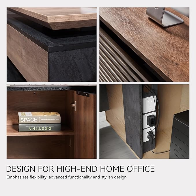 78.74" L Shaped Standing Executive Desk and 63" lateral File Cabinet, Large Adjustable Heigh Office Computer Desk with 3 Drawers,2.3" Desktop,Business Workstation,Black and Warm Oak