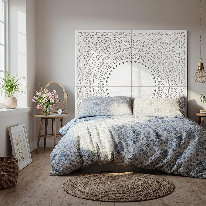 Queen Wood Headboard Rustic | Carved Full Head Board Only | Wooden Wall Art Full Size Bed | Wall Mount Decor King or Queen | Bed Headboard Panels