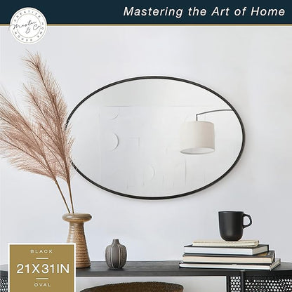 MCS Master & Co. Modern Metal Large Wall Mirror, Minimalist Home Decor Oval Mirror for Living Room, Bedroom, or Bathroom, 21 by 31 Inch, Black