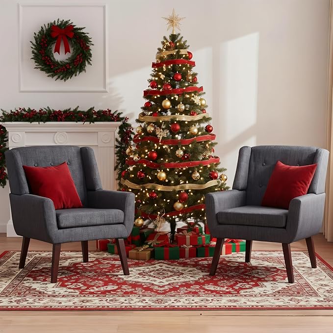 HUIMO Button-Tufted Accent Chairs Set of 2,Upholstered Reading Living Room Chair,Mid Century Modern Chair with Linen Fabric, Club Chair,Comfy Arm Chairs for Living Room,Bedroom,Grey