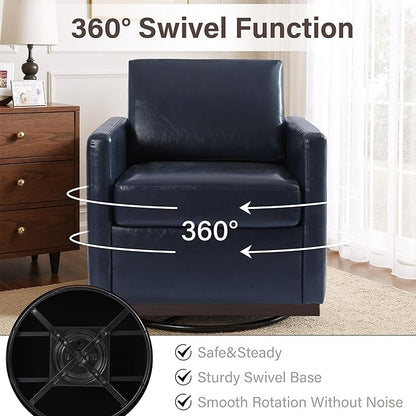 UIXE PU Leather Swivel Accent Chairs Set of 2, Upholstered Armchair Comfy Club Chair for Living Room, Mid Century Modern Arm Chair Single Sofa Nook Bedroom Side Reading Seat - Navy Blue
