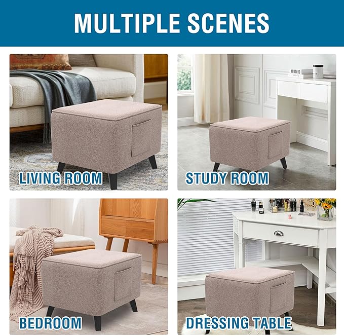 H.VERSAILTEX Ottoman Cover Square Fit Length 24"-25" Footrest Linen Look Square Soft Ottoman Covers Slipcover Storage Ottoman Cover Foot Stool Cover with Elastic Bottom - Heather Taupe
