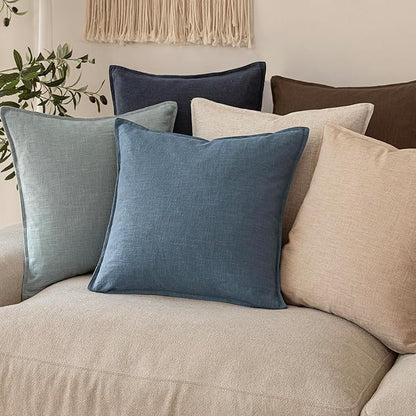 Foindtower Set of 2, Decorative Linen Soild Throw Pillow Covers Soft Accent Cushion Euro Case Boho Farmhouse Pillowcase for Chair Couch Sofa Bedroom Living Room Home Decor 16 x 16 Inch Misty Blue