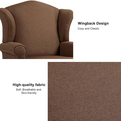Accent Chair, High Back Upholstered Armchair with High Resilience Sponge & Wood Legs, Mid-Century Modern Comfy Single Sofa Reading Chairs for Living Room, Bedroom (Brown, Set of 1)