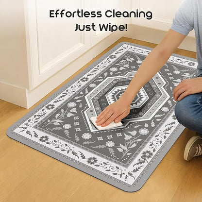 ArtyCozy 2 Piece Boho Kitchen Rug Set, Non-Slip Super Absorbent Kitchen Mats for Floor with Rubber Backing, Stain Resistant Runner for Hallway Laundry Holiday Decor, Grey, 20" × 32'' Plus 20'' × 47''