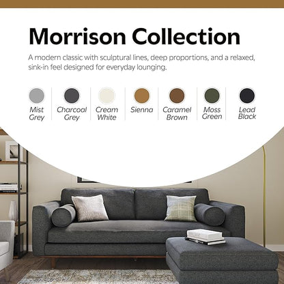 SIMPLIHOME Morrison 72-inch Wide Sofa in Charcoal Grey Woven-Blend Fabric, Handcrafted Mid-Century Modern Loveseat for Living Room or Family Room, Single Bench Cushion, Bolster Pillows