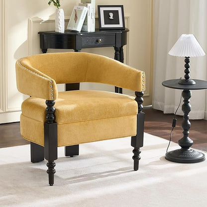 LOULENS Barrel Accent Chairs Set of 2, Vintage Chenille Upholstered Lounge Chair with Solid Wood Legs, Comfy Leisure Side Armchair for Living Room, Bedroom, Reading Nook, Corner, Yellow