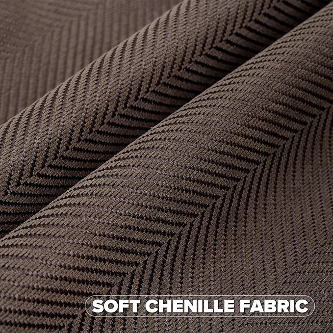 FUTEI Dark Coffee Chenille Throw Pillow Covers 24x24 Inch Set of 2,Soft Wide Chevron Textured European Pillow Shams,Farmhouse Home Decor for Couch Bed Living Room