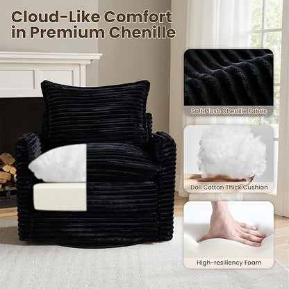 98" Modular Sectional Sofa with Swivel Chairs, Modern Cloud Couch Plush Corduroy 3 Seater Deep Seat Sofas Set & Accent Armchair Set of 2 for Living Room, Black
