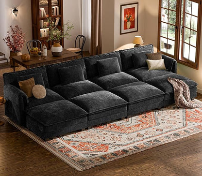 ELUCHANG Oversized 153" Modular Sectional Sofa, Comfy Deep Seat Cloud Couch, Sleeper Sofa Bed, 8 Seat Modern Couch with Removable Cover for Living Room, Apartment, DIY Combination, Chenille Black