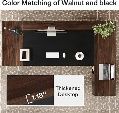 Tribesigns L-Shaped Executive Desk, 78-Inch Large Office Desk with Drawers and Lateral File Cabinet, Modern Business Furniture with Storage Shelves, Workstation for Home Office (Walnut + Black)