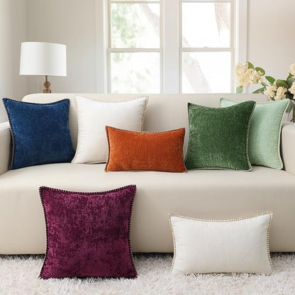 decorUhome Chenille Soft Throw Pillow Covers 26x26 Set of 2, Farmhouse Velvet Neutral Decorative Euro Pillow Covers with Stitched Edge for Couch Sofa Bed Home Decor, Mineral Yellow