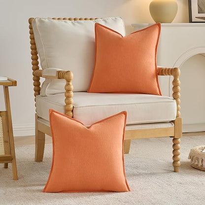 FUTEI Orange Chenille Throw Pillow Covers 20x20 Inch Set of 2,Edges Double-Stitched Cushion Cases,Modern Home Decor for Couch Living Room