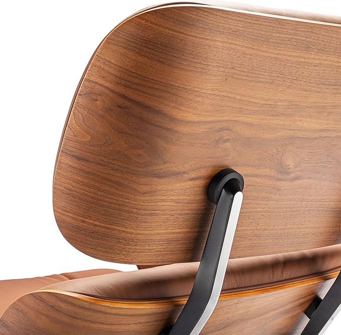 Top Grain Leather, Mid Century Chaise Lounge Chair and Ottoman, Modern Chair Classic Design, Heavy Duty Base Support for Living Room Study Lounge Office, Walnut-Brown
