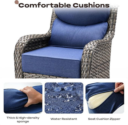 Rilyson 6 Piece Outdoor Patio Swivel Rocker Chairs, Waterproof Wicker, High Back, Deep Seating, Wide Armrest, Upgraded 6 inch Thick Cushions, Side Table, Ideal for Deck Porch Yard, Mixed Grey/Blue