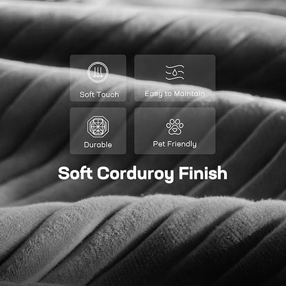 Marsail Modular Sectional Sofa, 111" L-Shaped Modular Sectional Couch with Deep Seat, Freely Combinable Sectional Clound Sofa for Living Room, No Assembly, Plush Corduroy Fabric, Grey