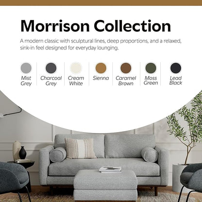 SIMPLIHOME Morrison Mid-Century Modern 72 inch Wide Sofa with Ottoman Set in Mist Grey Tightly Woven Performance Fabric for the Living Room and Family Room
