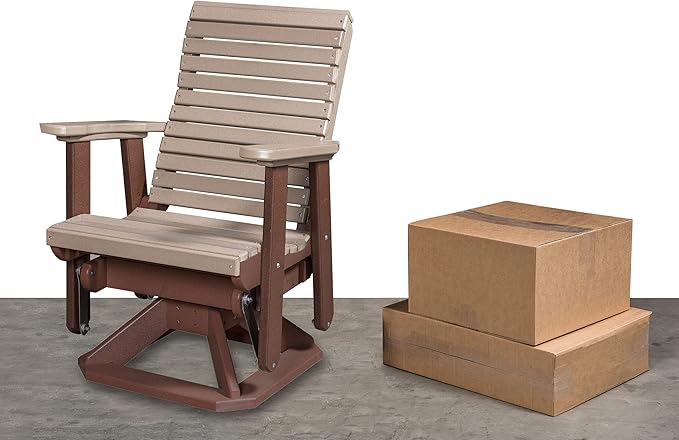 DutchCrafters Modern Horizontal Slat High Back Poly Glider Chair Outdoor Patio Furniture (Tudor Brown & Cedar)