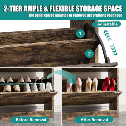 Shoe Storage Cabinet for Entryway with 2 Flip Drawers, Sturdy Wood Hidden Shoe Storage, Freestanding Narrow Slim Shoe Organizer for Front Door Entrance, Living Room, Hallway, Bedroom, Brown