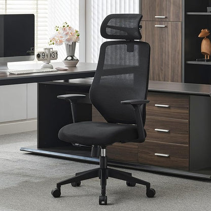 Okeysen Ergonomic Mesh Office Chair, High Back Swivel Computer Chair with 2D Adjustable Headrest, S-Shaped Lumbar Support, and Breathable Padded Seat for Home Office