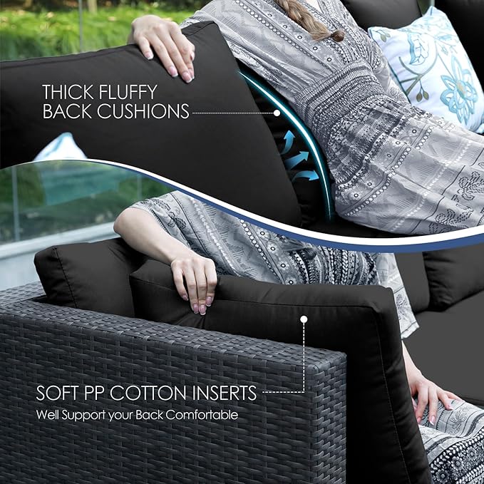 NICESOUL 7 Piece Modern Outdoor Patio Furniture Set, Extra Large Grey Wicker Patio Modular Conversations with Tables, All-Weather Deep Sofa Couches for Backyard Deck, 2 Color Cushion Black & Gray