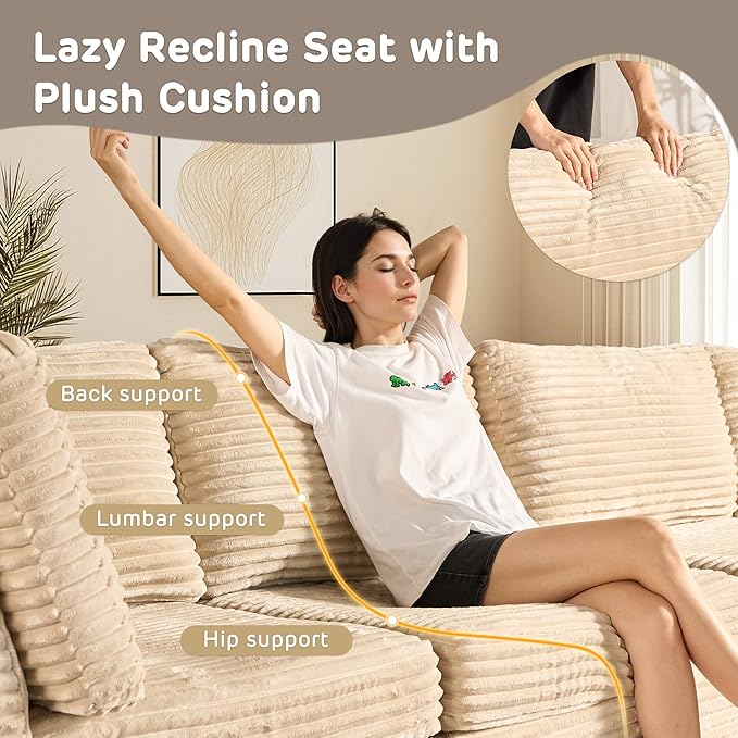 130'' Modern Modular Sectional Sofa,5 Seats Cloud Comfort Corduroy Fluffy Couch,L Shaped Convertible Sofa Couch for Living Room,Beige