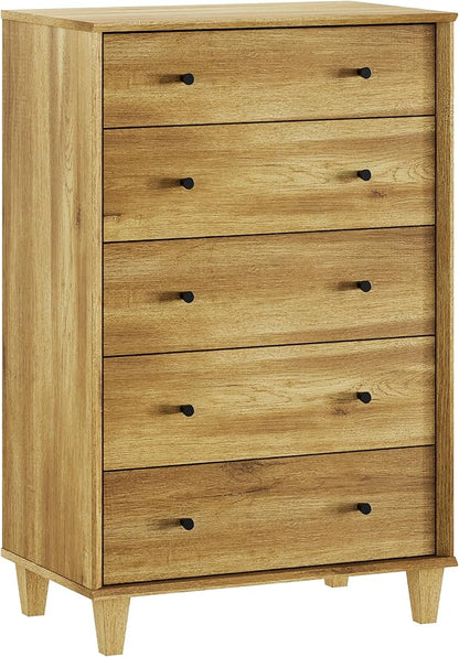 10 Drawer Dresser for Bedroom, 2 in 1 Tall Modern Chest of Drawers, Beveled Profile Design, Wood Drawer Organizer for Bedroom, Living Room, Hallway and Entryway,Oak