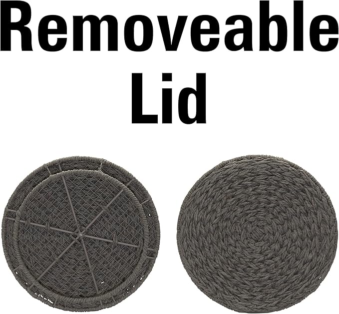 Household Essentials Handwoven Paper Rope Barrel Wicker Storage Basket Side Table, Gray