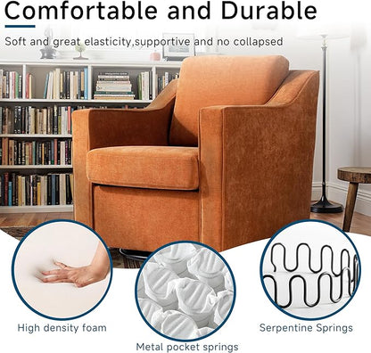 Pia Ricco Set of 2 Oversized Modern Striped Fabric Swivel Accent Chairs with Removable Covers, Living Room Reception Set