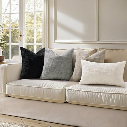 decorUhome Neutral Grey Chenille Throw Pillow Covers 24x24 Set of 2 Thick Textured Slubby Couch Pillow Covers Farmhouse Accent Modern Neutral Decorative Pillow Cases for Bed Sofa Living Room