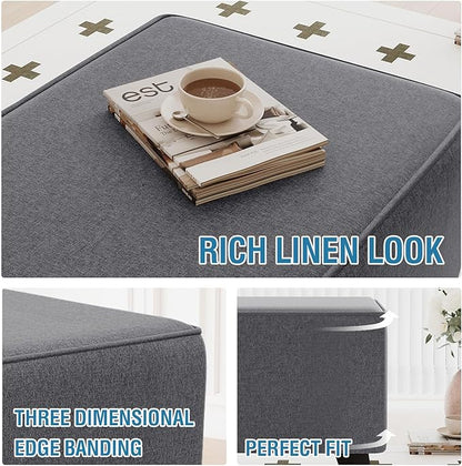 H.VERSAILTEX Ottoman Cover Slipcover Rectangle Fit Length 33"-34" Footrest Sofa Slipcovers Stool Cover Footstool Protector Covers Feature Thick Durable Linen Look Fabric Washable - Heather Grey