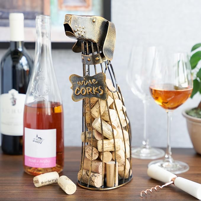 True Dog Wine Cork Holder Decorative in Metal with Bronze Finish, Corks Display Holders, Home Bar Accessories, Kitchen and Dining Room Decor, Set of 1